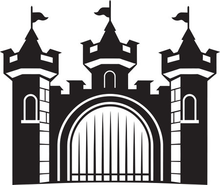 CastleWatch Gate Emblem Design FortressArch Vector Gate Logoのイラスト素材