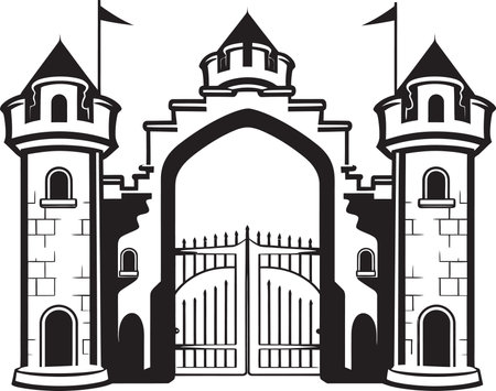 KnightGuard Vector Castle Logo MedievalArchway Gate Vector Iconのイラスト素材