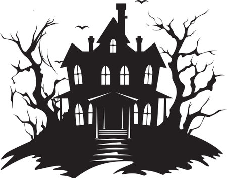 GhoulHaven Vector House Logo EerieEstate House Icon Designのイラスト素材