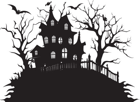 GhoulHaven Vector House Logo EerieEstate House Icon Designのイラスト素材