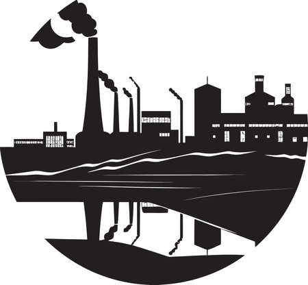 Efficiency Unleashed Black Logo for Industrial Facility Icon Steel Symmetry Production Plant Design in Vector Blackのイラスト素材