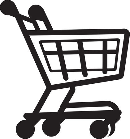 Retail Rhapsody Monochromatic Vector Logo with Black Shopping Trolley Elegant Cartography Elegant Vector Logo with Shoppのイラスト素材