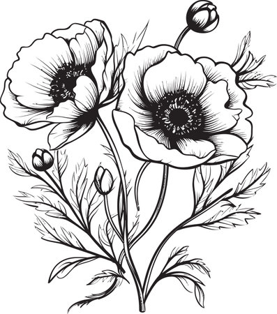 Floral Symphony Black Icon Showcasing Timeless Elegance in Botanicals Elegance in Bloom Sleek Emblem with Black Vector Lのイラスト素材