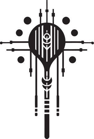 Data Dream Chic Cybernetic Emblem in Monochromatic Design Virtual Vortex Sleek Black Abstract Symbol Showcasing Cybernetのイラスト素材