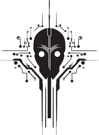 Digital Essence Sleek Black Vector Symbol for Cybernetic Harmony Binary Zenith Monochrome Emblem of Abstract Cyberneticのイラスト素材