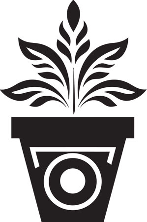 Petal Presence Elegant Black Icon with Chic Vector Plant Pot Nurtured Noir Sleek Emblem Featuring Decorative Plant Pot iのイラスト素材
