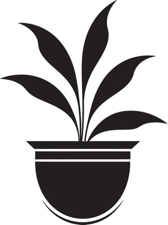 Potted Perfection Stylish Plant Pot Logo in Black Floral Framework Monochrome Emblem with Decorative Plant Potのイラスト素材