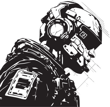 Electric Warlord Nano Nomad Insignia Design Cyber Commando Virtual Vigilante Soldier Vectorのイラスト素材