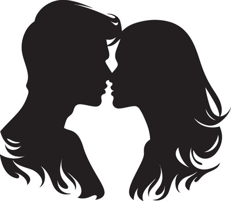 Whispering Hearts Loving Couple Icon Celestial Kiss Vector Design of Romantic Kissのイラスト素材
