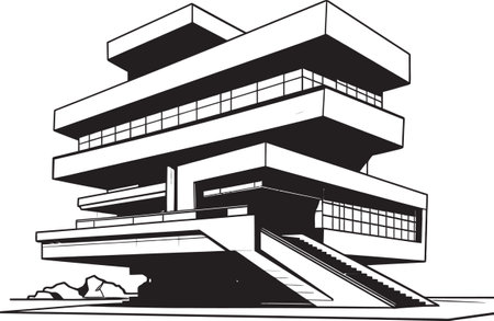 Monochrome Marvels Iconic Black Logos Illuminate the Marvelous World of Modern Building Architecture Skylines in Shadowsのイラスト素材