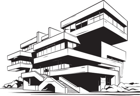City Noir Elegance Sleek Black Icons Depict the Urban Charm of Modern Architectural Design Monochrome Marvels Iconic Blaのイラスト素材