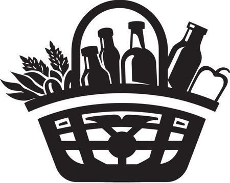 Vivid Vitality Black Icon for a Wholesome Fruit Basket Nourish Noir 90 Word Emblem for a Nutrient Infused Fruit Ensembleのイラスト素材