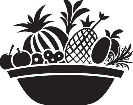 Balanced Bounty 90 Word Design Showcasing Nutritional Fruit Harmony Divine Delights Black Iconic Emblem for 90 Words ofのイラスト素材