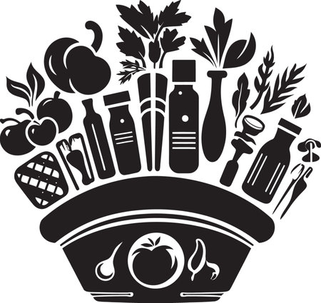 Healthful Medley Iconic Black Logos Define the Medley of Nutrient Rich Fruits in a Stylish Vector Natures Bounty Unveileのイラスト素材