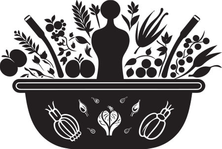 Flavorful Harmony Chic Black Icons Capture the Flavorful Harmony of Nutrient Rich Fruits in a Stylish Vector Wholesome Sのイラスト素材