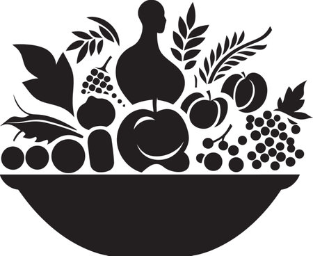 Nutrient Symphony Elegance Sleek Vector Designs Illuminate the Symphony of Nutrient Rich Fruits in Chic Black Vibrant Haのイラスト素材