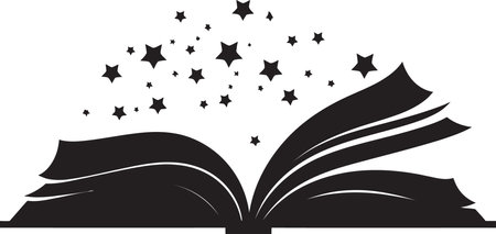 Elegant Knowledge Dark Icon Design with Chic Open Book Art Literary Unveiling Symbol Sleek Black Emblem with Vector Desiのイラスト素材