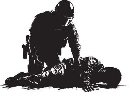 Reckless Justice Dark Vector for Police and Violence Nocturnal Vigilance Menacing Police and Violent Clashのイラスト素材