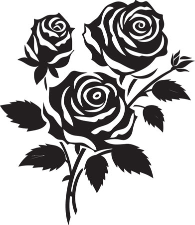 Velvet Petals Black Icon Design for Vector Rose Bouquet Eternal Roses Elegant Vector Design of Rose Bouquet in Blackのイラスト素材