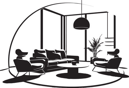 City Dwelling Symmetry Sleek Vector Logos Illuminate the Harmony in Modern House Interior Styles Chic Abode Icons Blackのイラスト素材