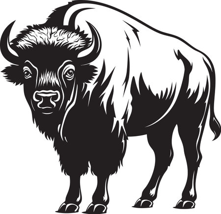 Echoes of the Wild Bison Icon in Vector Black Bison Where Power Meets Graceのイラスト素材