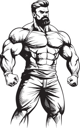 Flex and Furious Playful Bodybuilder Vector Logo The Unflexibly Entertaining Black Bodybuilder Caricatureのイラスト素材