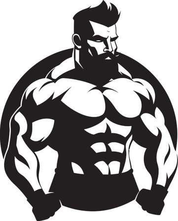 Power Emblem Vector Fitness Man Icon in Black Gym Gladiator Black Fitness Man Symbol Designのイラスト素材