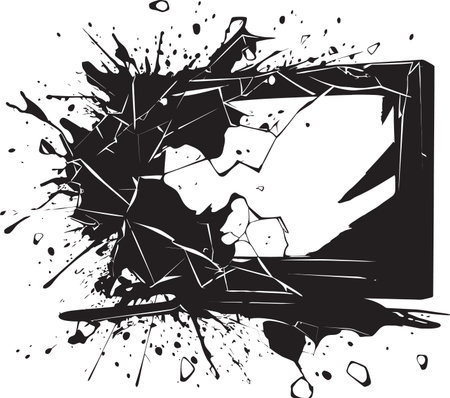 Fragmented Flatscreen Vector Graphic of Shattered Television Set Cracked Console Black Icon of Broken TV Screenのイラスト素材
