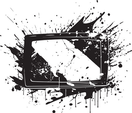 Shattered Screen Black Icon of Shattered Television Screen Tattered Tube Vector Graphic of Broken Television Screenのイラスト素材