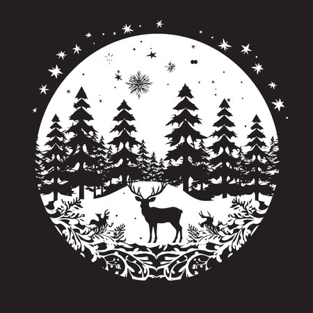 Mystic Merry Christmas Intriguing Vector Card Art Ebony Frost Refined Black Christmas Card Symbolのイラスト素材