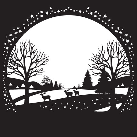 Chic Holiday Charm Modern Vector Christmas Card Illustration Noel Noir Stylish Black Christmas Card Elementのイラスト素材