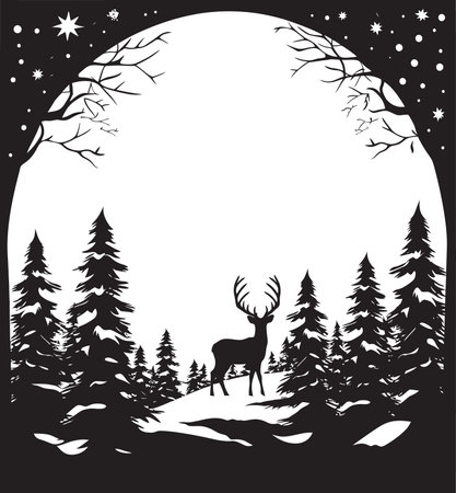 Chic Candles & Cookies Modern Vector Christmas Card Illustration Midnight Elegance Modern Black Christmas Card Vectorのイラスト素材