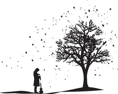 Ink Icy Wonderland Contemporary Black Vector Christmas Card Shadowed Snowy Silence Chic Vector Christmas Card Artのイラスト素材