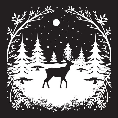 Noir Nativity Night Stylish Abstract Black Christmas Card Midnight Mistletoe Moments Elegant Vector Card Designのイラスト素材