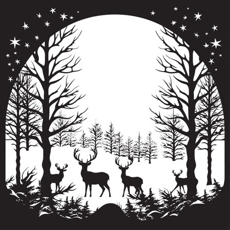 Silent Night Snowy Serenade Minimalistic Vector Card Illustration Mystic Moonlight Manger Intriguing Black Vector Christのイラスト素材