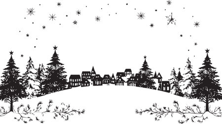 Ink Icicle Illumination Contemporary Vector Card Art Shadowed Seasons Greetings Chic Black Christmas Cardのイラスト素材