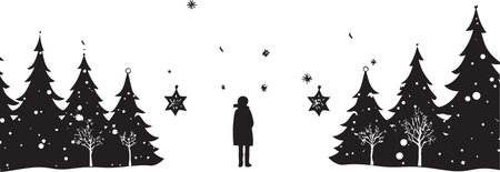 Chic Christmas Cheer Modern Black Christmas Card Illustration Noir North Pole Stylish Abstract Vector Christmas Cardのイラスト素材
