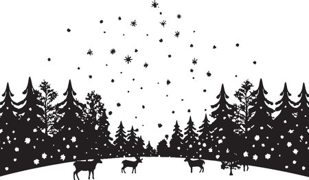 Ink Icicle Infusion Contemporary Black Vector Christmas Card Shadowed Snowy Scenery Chic Vector Christmas Card Graphicのイラスト素材