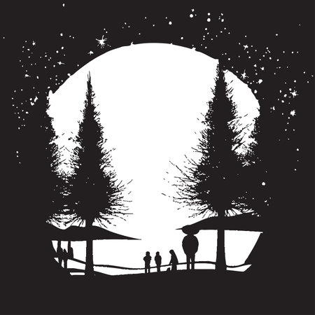 Silent Night Snowdrifts Minimalistic Black Christmas Card Graphic Mystic Moonlit Memories Intriguing Vector Christmas Caのイラスト素材