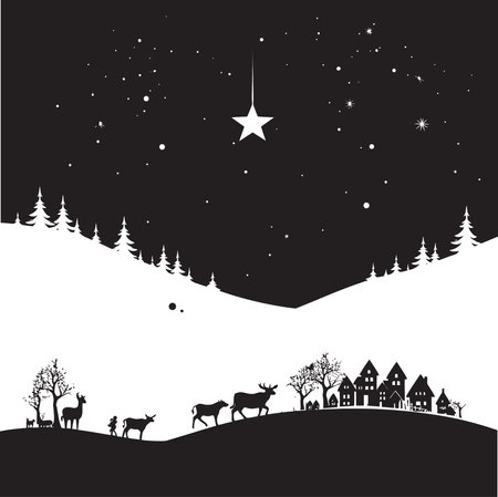 Ink Icy Igloo Impressions Contemporary Black Christmas Card Art Shadowed Snowy Starlight Chic Vector Christmas Card Desiのイラスト素材