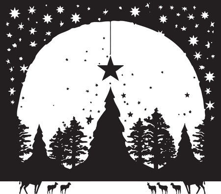 Chic Candles & Candy Canes Modern Vector Christmas Card Design Noir Nutcracker Night Stylish Abstract Black Christmas Caのイラスト素材