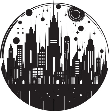 Gothic Grace Sophisticated Abstract Vector Graphic Silent Structures Minimalistic Black Cityscape Graphicのイラスト素材