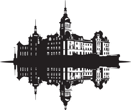 Shadowed Cityscape Chic Black Building Element Gothic Glitz Sophisticated Vector Collageのイラスト素材