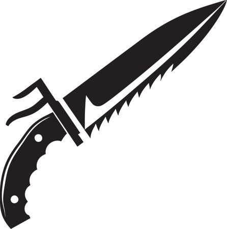 Silent Saboteur Chic Black Vector Knife Art Gothic Guerrilla Sophisticated Combat Knife Iconのイラスト素材