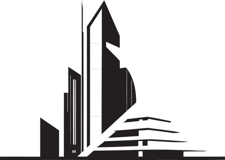 Noir Nexus Stylish Abstract Vector Architecture Shadowed Structures Elegant Black Building Symbolのイラスト素材