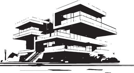 Urban Shadows Stylish Abstract Buildings Ink Impressionism Contemporary Black Structuresのイラスト素材