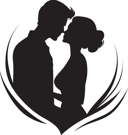 Passionate Connection Elegant Black   Loves Rhapsody Refined Vector Couple Symbolのイラスト素材
