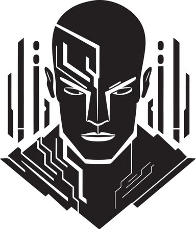 Futuristic Interface Cyberrobot Head Icon Metallic   Black Robotic Face Symbolのイラスト素材
