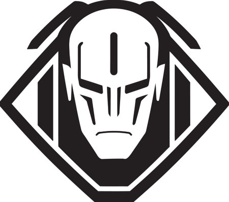 Cybernetic Visionary Black Robot Face Icon Circuitry Conductor Vector Cyberrobot Head Symbolのイラスト素材
