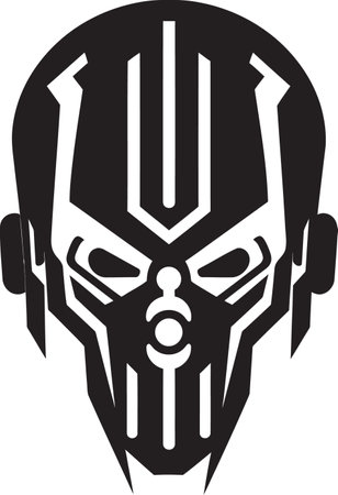 Robotic Revelation Black Vector Android Face Icon Electronic Evolution Cybernetic Face Symbolのイラスト素材